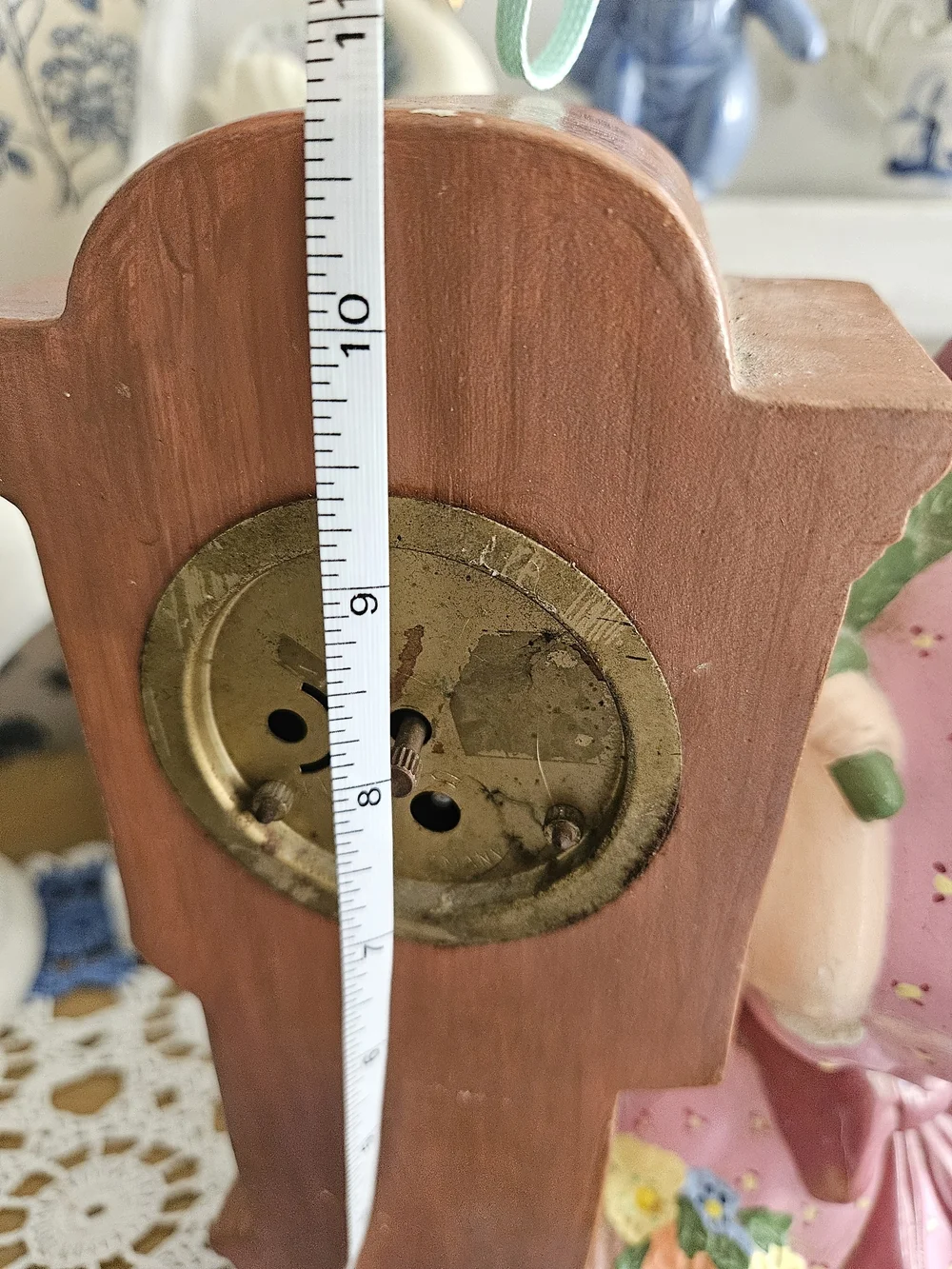 Pink Girl Figurine with Grandfather Clock Decorative Statue
